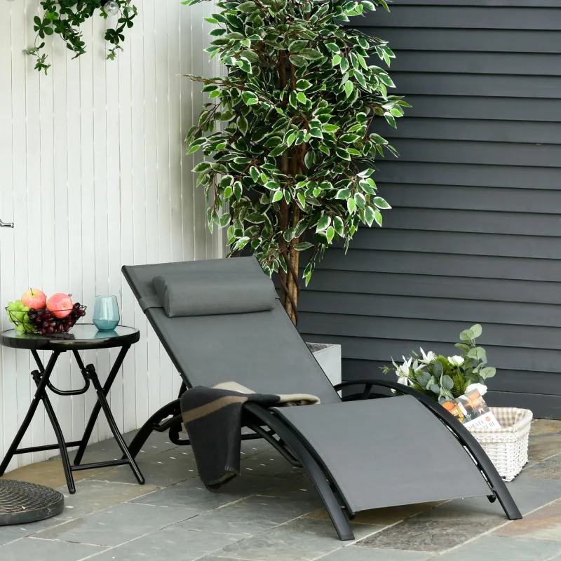 Tumbona Reclinable de Aluminio con Respaldo Ajustable en 5 Posiciones y Reposacabezas Extraíble Acolchado Textel... - Ogal.Es