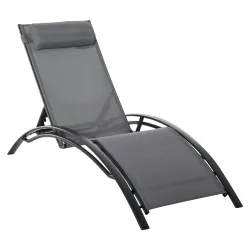 Tumbona Reclinable de Aluminio con Respaldo Ajustable en 5 Posiciones y Reposacabezas Extraíble Acolchado Textel... - Ogal.Es