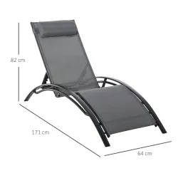 Tumbona Reclinable de Aluminio con Respaldo Ajustable en 5 Posiciones y Reposacabezas Extraíble Acolchado Textel... - Ogal.Es