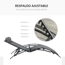 Tumbona Reclinable de Aluminio con Respaldo Ajustable en 5 Posiciones y Reposacabezas Extraíble Acolchado Textel... - Ogal.Es