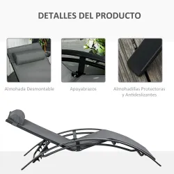 Tumbona Reclinable de Aluminio con Respaldo Ajustable en 5 Posiciones y Reposacabezas Extraíble Acolchado Textel... - Ogal.Es