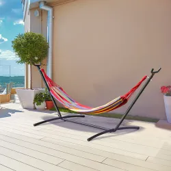 Hamaca con Soporte de Acero con Altura Ajustable en 6 Niveles y Bolsa de Transporte Carga 120 kg 200x150 cm Mult... - Ogal.Es