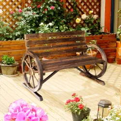 Banco de Madera para Exteriores con Apoyabrazos en Forma de Rueda Aspecto Envejecido Jardín Balcón Terraza 105,5... - Ogal.Es