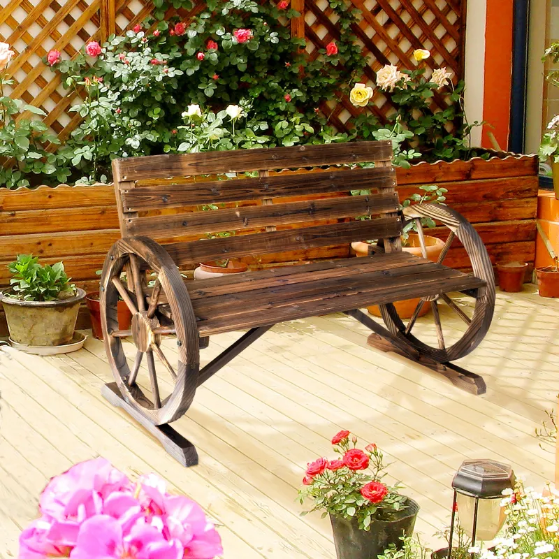 Banco de Madera para Exteriores con Apoyabrazos en Forma de Rueda Aspecto Envejecido Jardín Balcón Terraza 105,5... - Ogal.Es