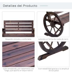 Banco de Madera para Exteriores con Apoyabrazos en Forma de Rueda Aspecto Envejecido Jardín Balcón Terraza 105,5... - Ogal.Es