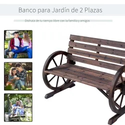 Banco de Madera para Exteriores con Apoyabrazos en Forma de Rueda Aspecto Envejecido Jardín Balcón Terraza 105,5... - Ogal.Es