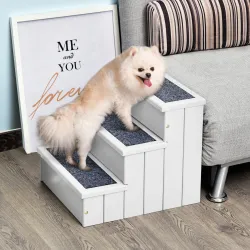 Escalera para Mascotas 3 Peldaños con Espacio de Almacenaje y Alfombra Antideslizantes Portátil Madera para Vehí... - Ogal.Es