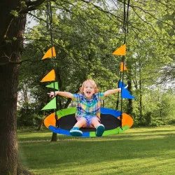 Columpio de Jardín Nido Ø100x120-180 cm Altura Ajustable con Cuerdas y Banderas para Niños y Adultos Carga 80 kg... - Ogal.Es