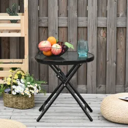 Mesa Auxiliar de Vidrio Redonda Plegable Mesa de Jardín con Hebilla de Seguridad Borde Cubierto de Metal Patio I... - Ogal.Es
