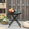 Mesa Auxiliar de Vidrio Redonda Plegable Mesa de Jardín con Hebilla de Seguridad Borde Cubierto de Metal Patio I... - Ogal.Es