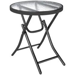 Mesa Auxiliar de Vidrio Redonda Plegable Mesa de Jardín con Hebilla de Seguridad Borde Cubierto de Metal Patio I... - Ogal.Es