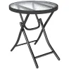 Mesa Auxiliar de Vidrio Redonda Plegable Mesa de Jardín con Hebilla de Seguridad Borde Cubierto de Metal Patio I... - Ogal.Es