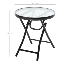 Mesa Auxiliar de Vidrio Redonda Plegable Mesa de Jardín con Hebilla de Seguridad Borde Cubierto de Metal Patio I... - Ogal.Es