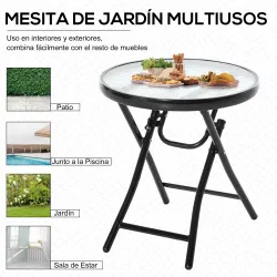 Mesa Auxiliar de Vidrio Redonda Plegable Mesa de Jardín con Hebilla de Seguridad Borde Cubierto de Metal Patio I... - Ogal.Es