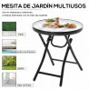 Mesa Auxiliar de Vidrio Redonda Plegable Mesa de Jardín con Hebilla de Seguridad Borde Cubierto de Metal Patio I... - Ogal.Es