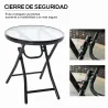 Mesa Auxiliar de Vidrio Redonda Plegable Mesa de Jardín con Hebilla de Seguridad Borde Cubierto de Metal Patio I... - Ogal.Es
