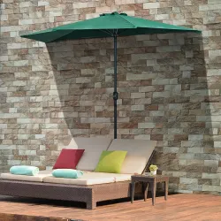 Sombrilla 269x138x236 cm Parasol de Jardín con Manivela y Forma Semicircular Tela Poliéster 180 g/m² para Exteri... - Ogal.Es
