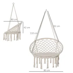 Silla Colgante Redondo de Ø60 cm Silla Hamaca Columpio con Cojín y Cuerda de Algodón para Interior y Exterior Ca... - Ogal.Es