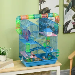 Jaula para Hámster de Múltiples Niveles con Tubos Plataformas Comedero Bebedero Casita Rueda Escaleras 47x30x59 ... - Ogal.Es