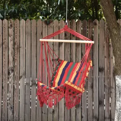 Silla Hamaca Colgante Tejido de Algodón Poliéster Carga 100 kg Sillón Colgante para Interior Exterior Terraza 10... - Ogal.Es