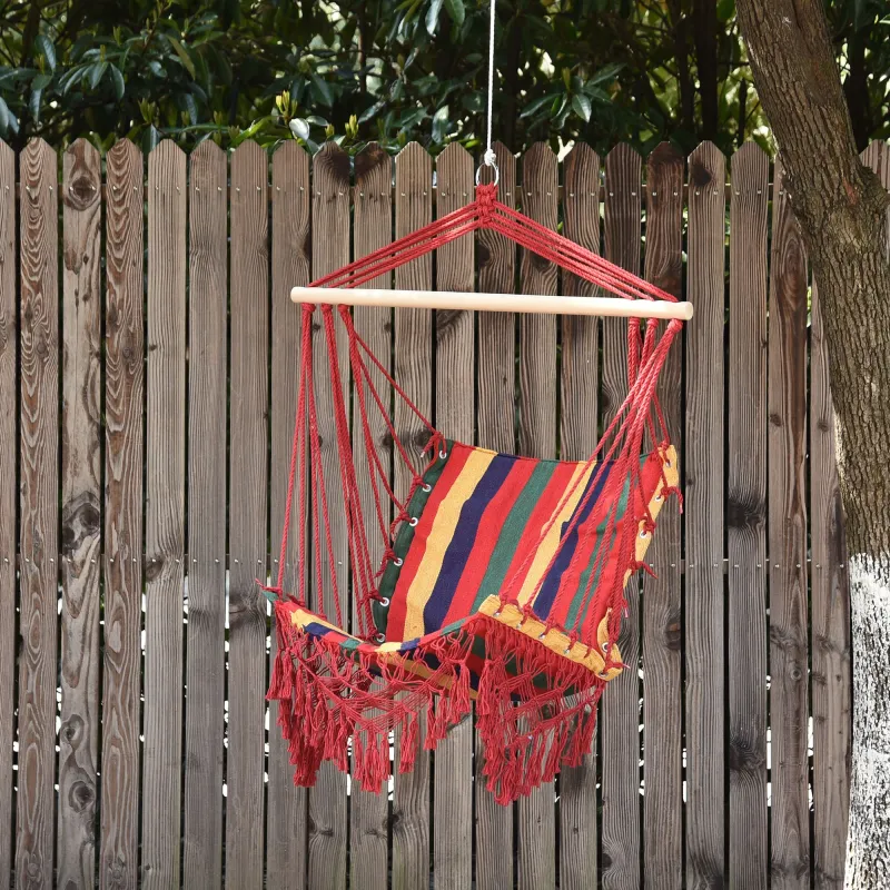 Silla Hamaca Colgante Tejido de Algodón Poliéster Carga 100 kg Sillón Colgante para Interior Exterior Terraza 10... - Ogal.Es