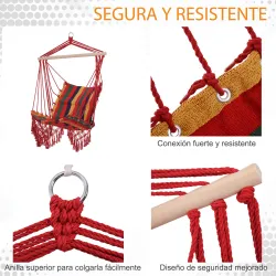 Silla Hamaca Colgante Tejido de Algodón Poliéster Carga 100 kg Sillón Colgante para Interior Exterior Terraza 10... - Ogal.Es