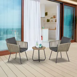 Conjunto de Muebles de Jardín Juego de 3 Piezas Muebles de Ratán 1 Mesa Redonda y 2 Sillas Butaca con Cojines Ac... - Ogal.Es