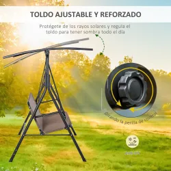 Columpio de Jardín de Exterior de 2 Plazas Silla Balancín con Parasol Techo Ajustable en Ángulo Terraza Balcón E... - Ogal.Es