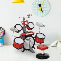 Batería Infantil con Taburete, Jazz Batería Infantil con 4 Tambores, Micrófono, Platos, Baquetas Teclado, Instru... - Ogal.Es