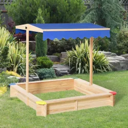 Arenero de Madera para Niños con Techo Cajón de Arena Toldo Ajustable Espacioso 120x120x120 cm para Jardín Exter... - Ogal.Es