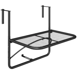 Mesa Colgante de Balcón con Brazo Regulable y Altura Ajustable en 3 Posiciones Marco Metálico 60x56x50 cm Negro - Ogal.Es