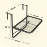 Mesa Colgante de Balcón con Brazo Regulable y Altura Ajustable en 3 Posiciones Marco Metálico 60x56x50 cm Negro - Ogal.Es