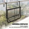 Mesa Colgante de Balcón con Brazo Regulable y Altura Ajustable en 3 Posiciones Marco Metálico 60x56x50 cm Negro - Ogal.Es