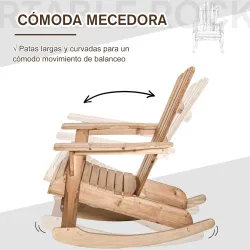 Silla Adirondack de Madera Natural 77x94x97 cm para Jardín Terraza Exterior de Estilo Rústico Carga 130kg Color ... - Ogal.Es