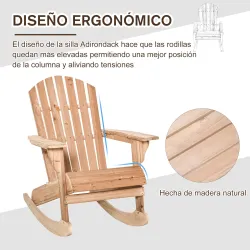 Silla Adirondack de Madera Natural 77x94x97 cm para Jardín Terraza Exterior de Estilo Rústico Carga 130kg Color ... - Ogal.Es