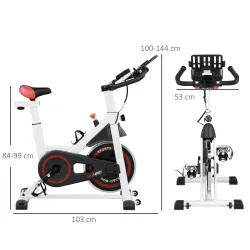 Bici Estática con Resistencia Regulable Volante de Inercia 8 kg Pantalla LCD Manillar y Asiento Ajustable Blanco - Ogal.Es