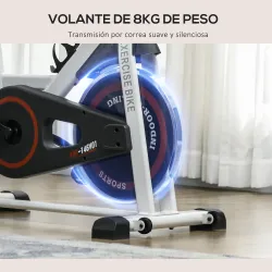Bici Estática con Resistencia Regulable Volante de Inercia 8 kg Pantalla LCD Manillar y Asiento Ajustable Blanco - Ogal.Es