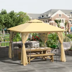 Cenador de Jardín 3x3x2,72 m Gazebo Carpas para Exterior Grandes con Doble Techo Mosquiteras y Marco de Acero pa... - Ogal.Es