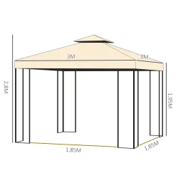 Cenador de Jardín 3x3x2,72 m Gazebo Carpas para Exterior Grandes con Doble Techo Mosquiteras y Marco de Acero pa... - Ogal.Es