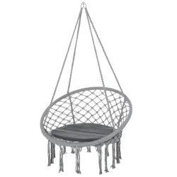 Silla Colgante Redondo de Ø60 cm Silla Hamaca Columpio con Cojín y Cuerda de Algodón para Interior y Exterior Ca... - Ogal.Es