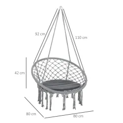 Silla Colgante Redondo de Ø60 cm Silla Hamaca Columpio con Cojín y Cuerda de Algodón para Interior y Exterior Ca... - Ogal.Es