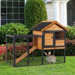 Conejera de Exterior Jaula para Mascotas Pequeñas 2 Niveles con Rampa Bandeja Extraíble de Madera y Metal 122x63... - Ogal.Es