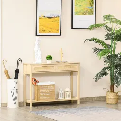 Mesa Consola Mesa de Entrada con 2 Cajones de la Superficie de Ratán y Estante Inferior para Pasillo Salón Dormi... - Ogal.Es