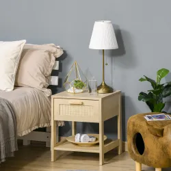 Mesita de Noche Mesilla de Noche con Cajón de Ratán y Estante Inferior Carga 40 kg para Dormitorio Sala 40x40x48... - Ogal.Es