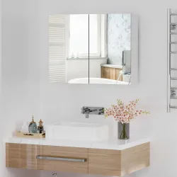 Armario de Baño con Espejo Armario de 2 Puertas con 3 Estantes Interiores Estilo Moderno para Dormitorio Salón 8... - Ogal.Es