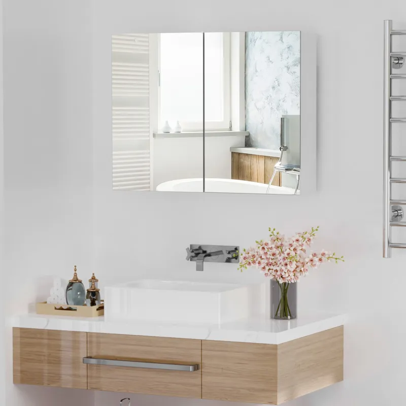 Armario de Baño con Espejo Armario de 2 Puertas con 3 Estantes Interiores Estilo Moderno para Dormitorio Salón 8... - Ogal.Es