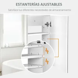 Armario de Baño con Espejo Armario de 2 Puertas con 3 Estantes Interiores Estilo Moderno para Dormitorio Salón 8... - Ogal.Es