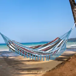 Hamaca Doble Portátil de Algodón 285x150 cm con Bolsa de Transporte para Exteriores Patio Jardín Playa Camping C... - Ogal.Es