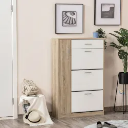 Mueble Zapatero de 3 Puertas para 18-27 Pares de Zapatos Zapatero Moderno con Cajón y Puerta 84x30x132 cm Natural - Ogal.Es