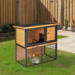 Conejera de Exterior de Madera Jaula para Mascotas Pequeñas 2 Niveles con Rampa Bandeja Extraíble Puertas con Ce... - Ogal.Es